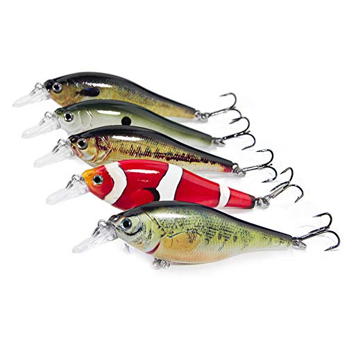 FOVONON Crankbaits Set Lure Fishing Hard Baits Swimbaits Boat Ocean Topwater Lures Kit Fishing Tackle Minnow Vib Set for Trout Bass Perch Fishing Lures with Box (F130)