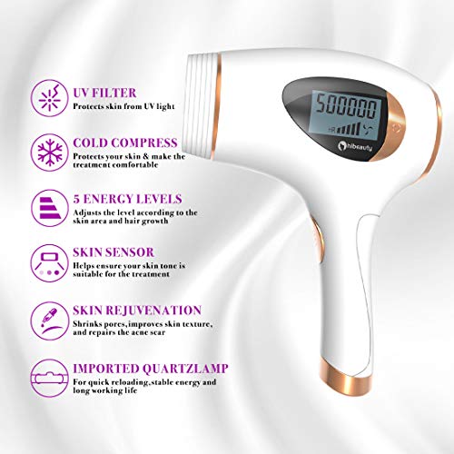 Hibeauty Permanent Hair Removal System for Women & Men, 500,000 Flashes IPL Permanent Hair Removal & Upgrade Ice Compress, Home Use, Whole Body Home Use (TR-002) (Gold)