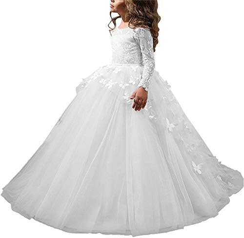 Costume Cosplay Princess Flower Girls First Communion Dress Lace Applique Embroidered Kids Princess Wedding Bridesmaid Floor Length Layered Puffy Tulle Dresses Fancy Party