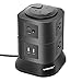4 Side Power Strip Tower SAFEMORE with 7 Widely Outlets / 2 USB Ports, Flat Plug 6ft Charging Station for Home & Office (Black)