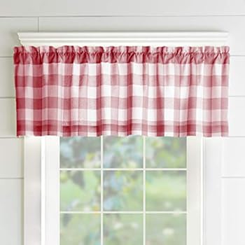 72x16inch Pack Of 2 Htfd Black And Red Buffalo Check Valance Window Treatment Curtains For Kitchen