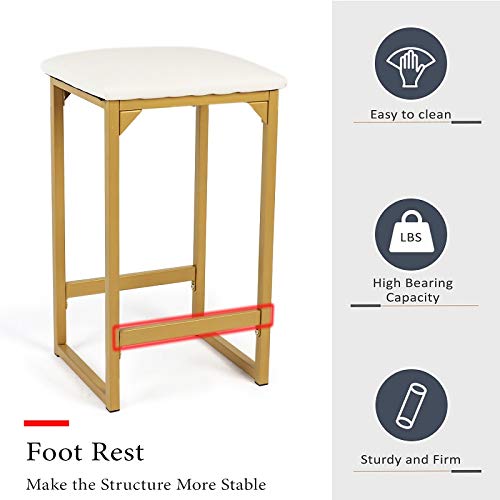 Modern 3 Piece Counter Dining Table Set with 2 Bar Stools and Metal Frame and Shelf Storage,Brass Pub Set with Faux Marble Top