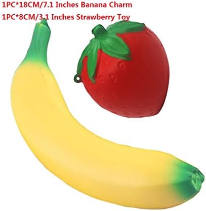 Kayoon 7.1 Inches Artificial Slow Rising Banana and 3.1 Inches Squishy Strawberry Charm Stress Relief Toy Home Kitchen Decoration