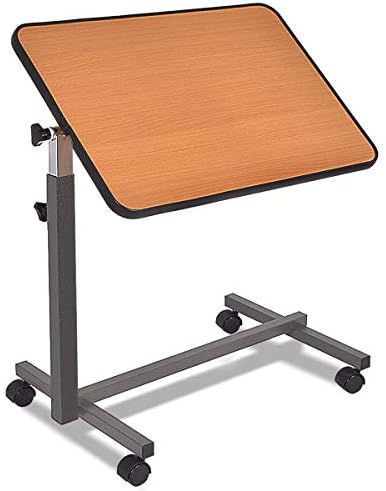 LHONE Over Bed Food Tray Small Rolling Computer Table with Wheels Adjustable Table Bedside Table Hospital Food Tray Rolling Laptop Desk (Beige)