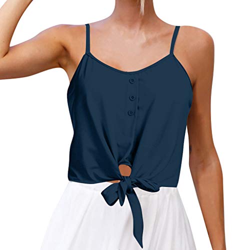 YKARITIANNA Women's Summer Casual Solid Sleeveless Design Buttons Shirt Tank Top Blouse Navy