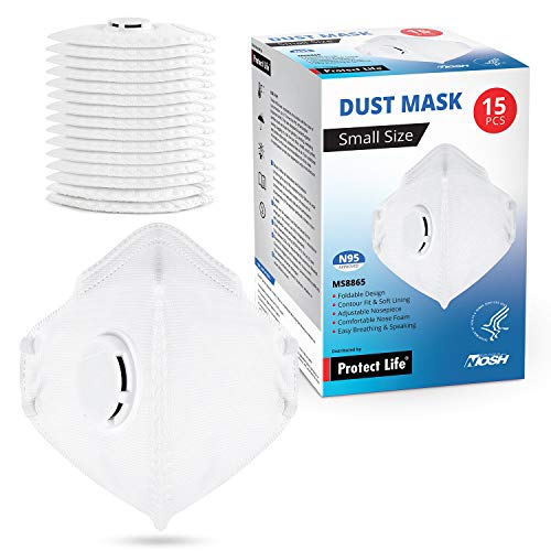Small Size Dust Mask - 15 pack - Safety N95 Particulate Respirator with Breathing Valve | 4-Layers Protection from Dust, Pollution, Allergens & more
