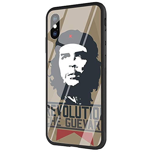 DAVIDLING Phone Case for iPhone X/XS, Tempered Glass Back Cover and Soft Silicone Rubber Bumper Frame for Scratch-Resistant and Shock Absorption AM-235 Che Guevara Multi Colors