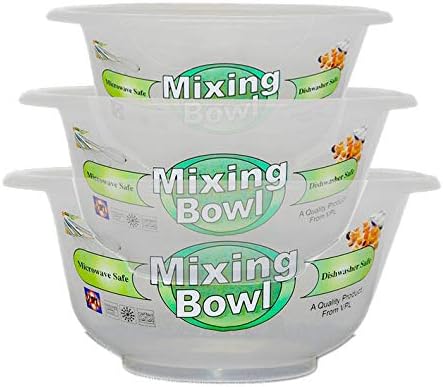 Set of 3 Mixing Bowls Set Clear Plastic Round Salad Serving Baking Kitchen, Transparent