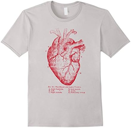 Men's Anatomical Heart T-Shirt - Anatomy Illustration Medium Silver
