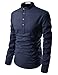 NEARKIN (NKNKN350 Beloved Men Henley Neck Long Sleeve Daily Look Linen Shirts Navy US M(Tag Size M)