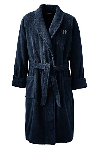 Lands' End Men's Calf Length Turkish Terry Robe Large Radiant Navy