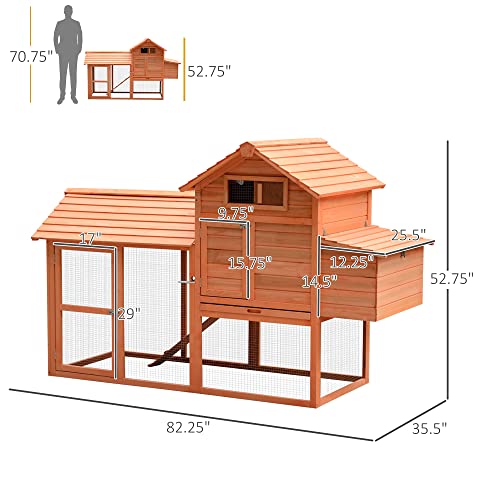 PawHut 82" Deluxe Chicken Coop Wooden Hen House with Run and Nesting Box Poultry Cage Pen for Backyard Rabbit Hutch