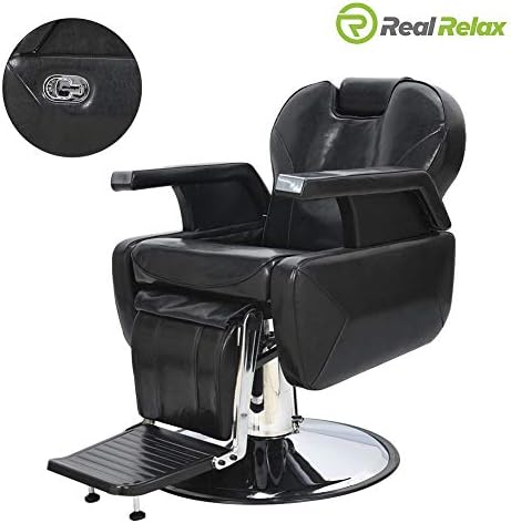Real Relax All Purpose Hydraulic Recline Barber Chair for Hair Stylist Tattoo Chair Heavy Duty Barber Salon Equipment Black