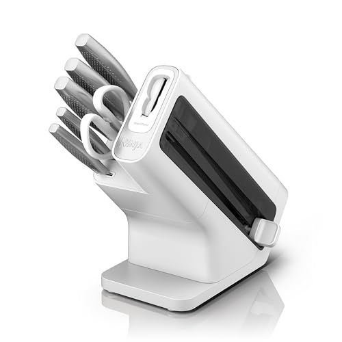 Ninja StaySharp Messerset, Edelstahl 6-teiliges Messerset mit integriertem Messerschärfer, mit Küchen- und Kräuterschere, Weiß, K62006EUWH