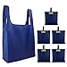 Dark Blue Reusable Grocery Bags 8 Pack Bulk Folding Convenient with Little Attached Pouch Durable Shopping Totes Machine Washable Solid Color