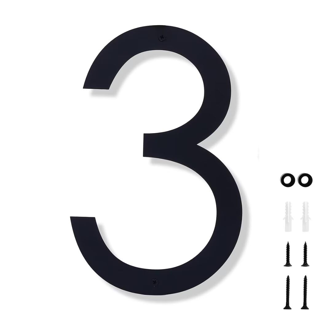 Photo 1 of 10 Inch House Numbers for Outside Modern Black House Number Large Metal Address Numbers for Outside Floating Door Numbers with Nail Kit for Number 3