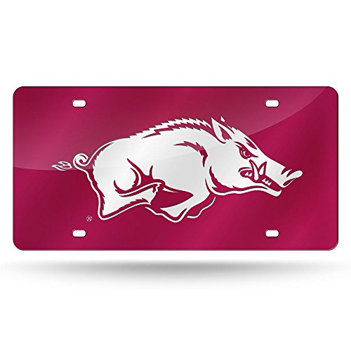 NCAA Arkansas Razorbacks Laser Cut License Plate with Hog, Red/White