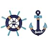 Meching-2-Pack-13-Nautical-Beach-Wooden-Ship-Wheel-and-13-Wood-Anchor-with-Rope-Nautical-Boat-Steering-Rudder-Wall-Decor-Door-Hanging-Ornament-Beach-Theme-Home-DecorationNavy-Blue Meching 2 Pack 13" Nautical Beach Wooden Ship Wheel and 13" Wood Anchor with Rope Nautical Boat Steering Rudder Wall Decor Door Hanging Ornament Beach Theme Home Decoration(Navy Blue)