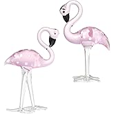 OSALADI Handmade Art Glass Flamingo Figurines 2pcs Hand Blown Glass Flamingo Animal Sculpture Collectible Figurines Home and Wedding Decor