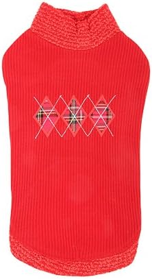 CATSPIA Argyle Round Neck Sweater for Cats and Small Animals, Large, Red
