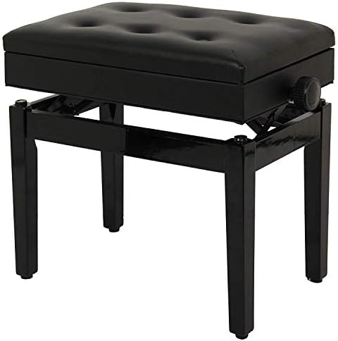 JINKAKA Height Adjustable Piano Stool Faux Leather Keyboard Bench with Storage 53 x 33 x 46-57cm