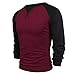 Coofandy Mens Long Sleeve T-shirt Casual Tee Cotton Raglan shirts Wine Red Large