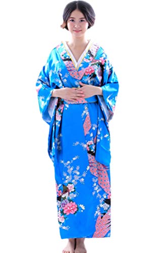 Soojun Women's Traditional Japanese Kimono Style Robe Yukata Costumes 1 Sky Blue