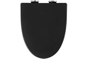 V-Shape Elongated Black Toilet Seat 450 * 360mm - Soft Close, Quick Release Hinge, Thickened UF Material, Oval Lid Cover (450