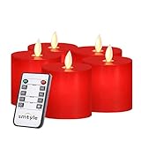 smtyle Red Candles Flickering with Remote for Room Decor Realistic Flameless Bright Light Control Timer Battery Operated 3x3 in Set of 5