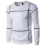 HOT ! Ninasill Mens Autumn And Winter Fashion Striped Long Sleeve Men Pullover Coat O Neck Sweater Outwear (L, White)