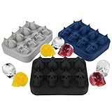 EIGHT(8) 3D Skull Ice Cube Mold Silicone Tray, Makes Skulls, Leak Free, BPA Free Silicone Ice Cube Maker, Whiskey Ice, Chocolate, Soap and Bath Bomb Molds (8, Gray)