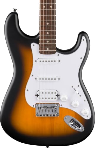 Squier by Fender Debut Collection HT HSS Stratocaster E-Gitarre, Laurel Griffbrett, Weißes Schlagbrett, 2 Tone-Sunburst