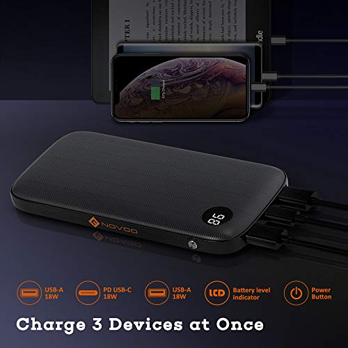 NOVOO USB C Power Bank Portable Charger, 10000mAh 18W USB-C Power Delivery PD Power Bank Battery Pack Power Pack Compatible with iPhone 11/11 Pro, iPad, Galaxy S10/Note 9, Pixel, Mate 20 Pro, P30
