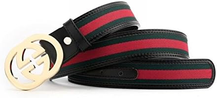 Men Fashion Leather Metal Buckle G Belt (Gold buckle, 120CM 37-40")