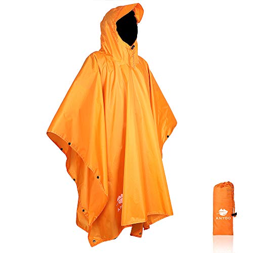 Anyoo Waterproof Rain Poncho Lightweight Reusable Hiking Hooded Coat Jacket for Outdoor Activities