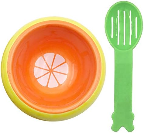 LymanHouse Guinea Pig Food Hamster Bowl Ceramic Prevent Tipping Moving and Chewing Wonderful Food Dish for Small Rodents Gerbil Hamsters Mice Cavy Hedgehog and Other Small Animals 1 Bowls + 1 Spoon