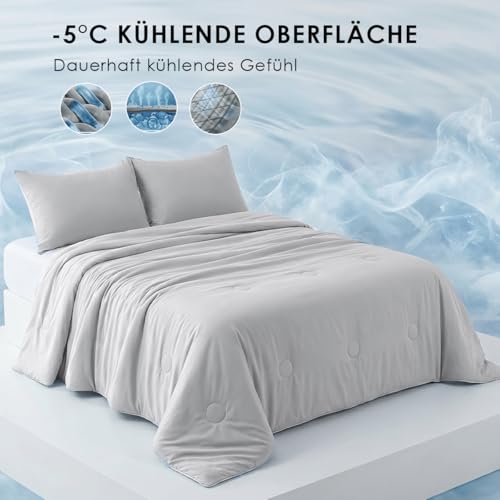 Soifox Cooling Blanket 150 x 200 cm - Summer Blanket with Q-Max > 0.45 Arc-Chill Cooling Fibre, Lightweight & Breathable Duvet Without Cover for Night Sweaters Double-Sided Cooling Blanket, Grey