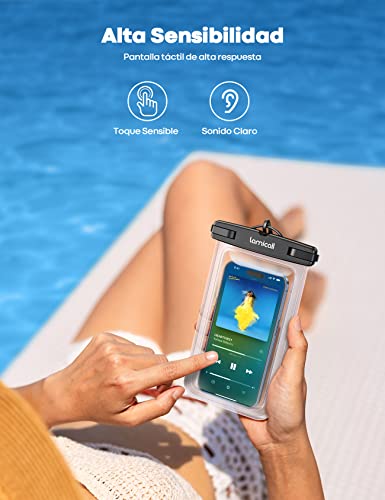 Lamicall Funda Impermeable para Celular - 2 Piezas [Fácil Bloqueo] IPX8 Bolsa para Celular contra Agua Waterproof con iPhone 17 16 15 14 13 Pro MAX, Galaxy S24 S25 Ultra, Xiaomi, Redmi, 4-7" Celular