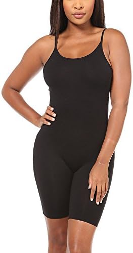 Karies Womens Spaghetti Strap Low Cut Bicycl Length Casuit Bodysuit(KJ8956) (Large, Black)