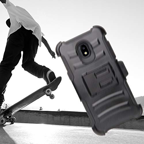 Galaxy J3 Achieve Case, J3 2018 (J337), J3 Prime 2/J3 Emerge 2018/J3 Eclipse 2/J3 Express Prime/Amp Prime 3/J3 Star Case, Hybrid Armor Black with Belt Clip Holster - Collage Surf Board
