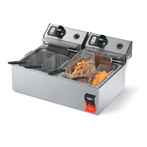 Vollrath (40707) 20 Lb. Standard-Duty 120V Electric Split-Pot Countertop Fryer-Cayenne