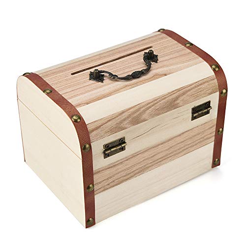 Lucoo Coin Bank ,Wooden Piggy Bank Safe Money Box Savings with Lock Wood Carving Handmade - Thumbnail 4