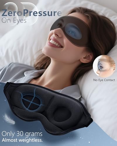 Eye Mask, 2 Pack of Super Soft and Comfortable 3D Sleep Eye Mask, 100% Blackout Sleep Aid Eye Masks for Sleeping with Adjustable Straps, Suitable for Travel and Meditation, Black