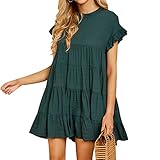 Joteisy Women's O Neck Ruffle Sleeve Tiered Casual Mini Dress (S, Green)