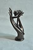 8-inch Buddha Hand with Lotus - Vitarka Mudra Candleholder Cold Cast Bronze