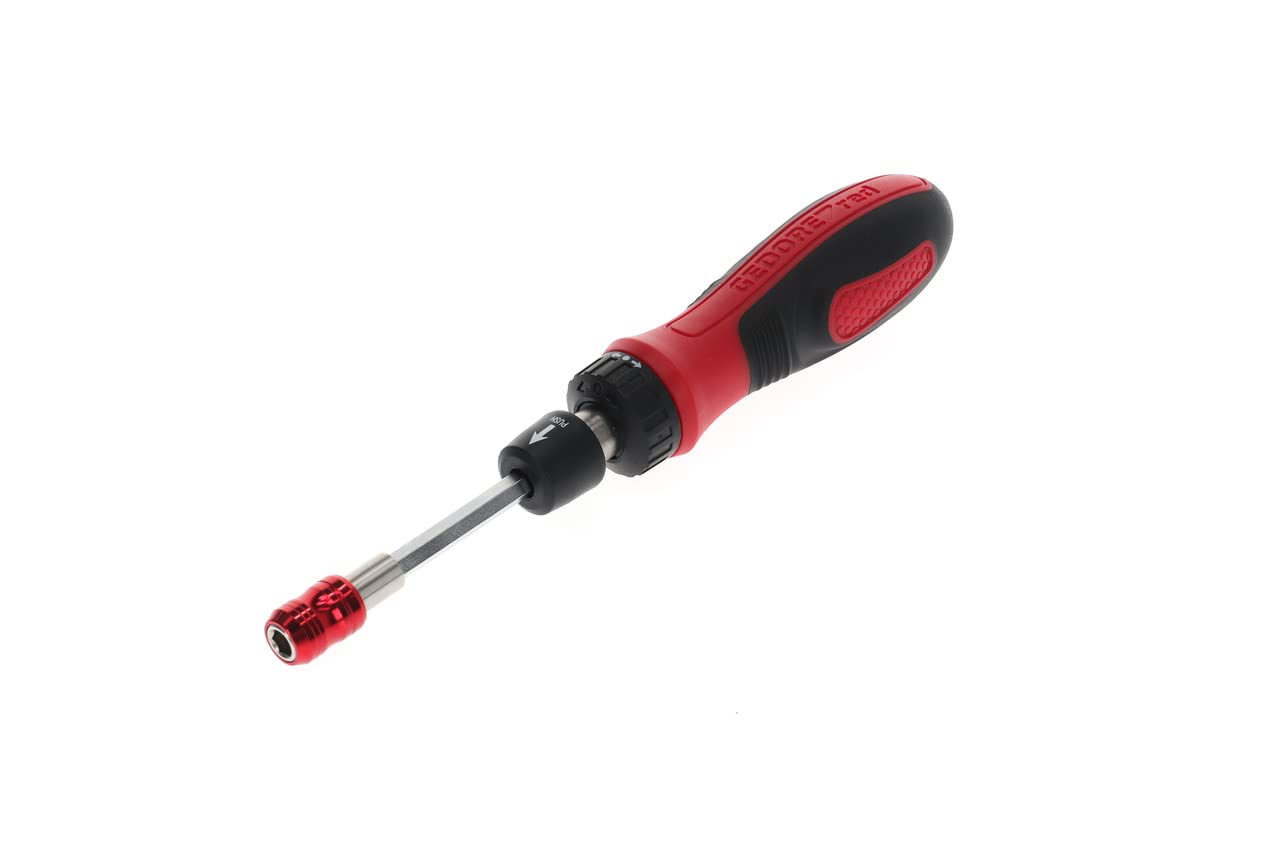 GEDORE red Bit holder screwdriver ratchet, 1/4" 6.3 mm hex, telescoping blade, Screwdriver reversible, R38910000