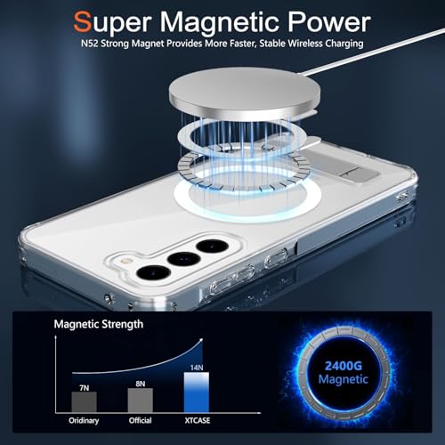 XTCASE Magnetic Case for Samsung Galaxy S23 5G [Compatible with MagSafe], Transparent Case with Adjustable Stand, Shockproof and Scratch Resistant Protection, Clear