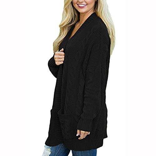 Clearance Sale! Pervobs Womens Knitted Cardigan Loose Solid Open Front Long Sleeve Pocket Sweater Coat Tops Blouse(XL, Black) - Thumbnail 2
