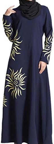 KLJR Womens Abayas Print Muslim Kaftan Islamic A-line Maxi Dress one US M