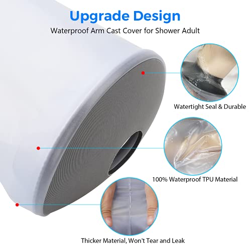 Waterproof Cast Covers for Shower Arm, Watertight Arm Cast Covers for Shower Adult, Soft Comfortable Cast Protector Cast Bag for Elbow Wrist Hand Finger After Surgery, Reusable